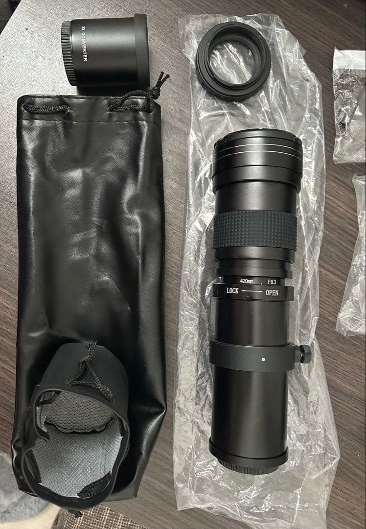Canon一眼レフカメラ用420-800mmレンズ！2倍コンバータ付！袋付き！
