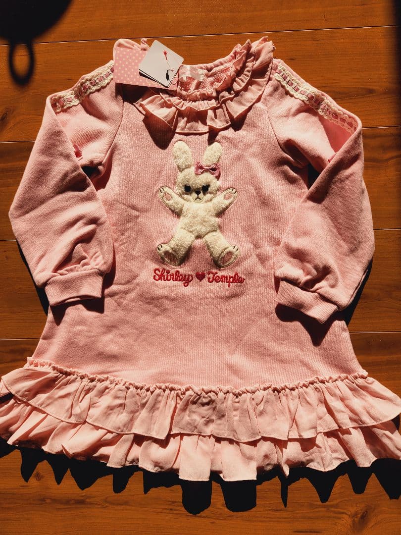 シャーリーテンプル長袖ワンピース120cmピンクうさぎ