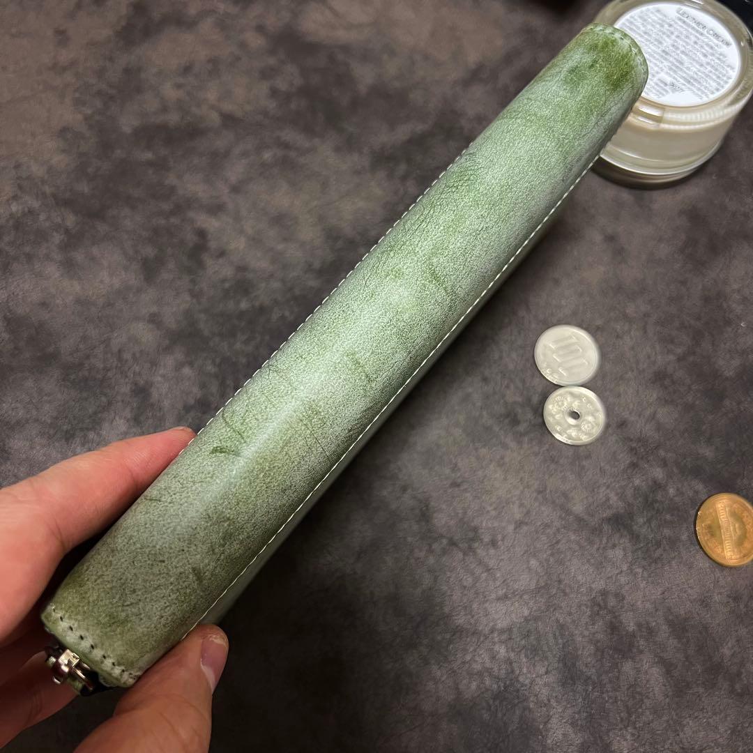 新作品 グリーン系　緑　ハンドメイド ブライドレザー ヌメ革本革 メンズ&長財布