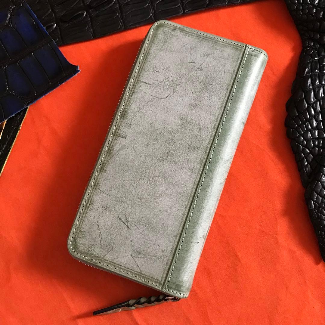 新作品 グリーン系　緑　ハンドメイド ブライドレザー ヌメ革本革 メンズ&長財布
