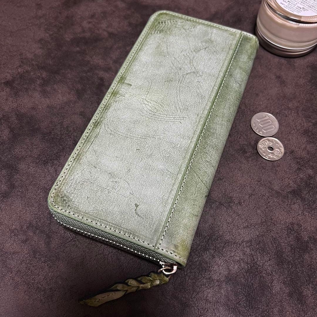 新作品 グリーン系　緑　ハンドメイド ブライドレザー ヌメ革本革 メンズ&長財布