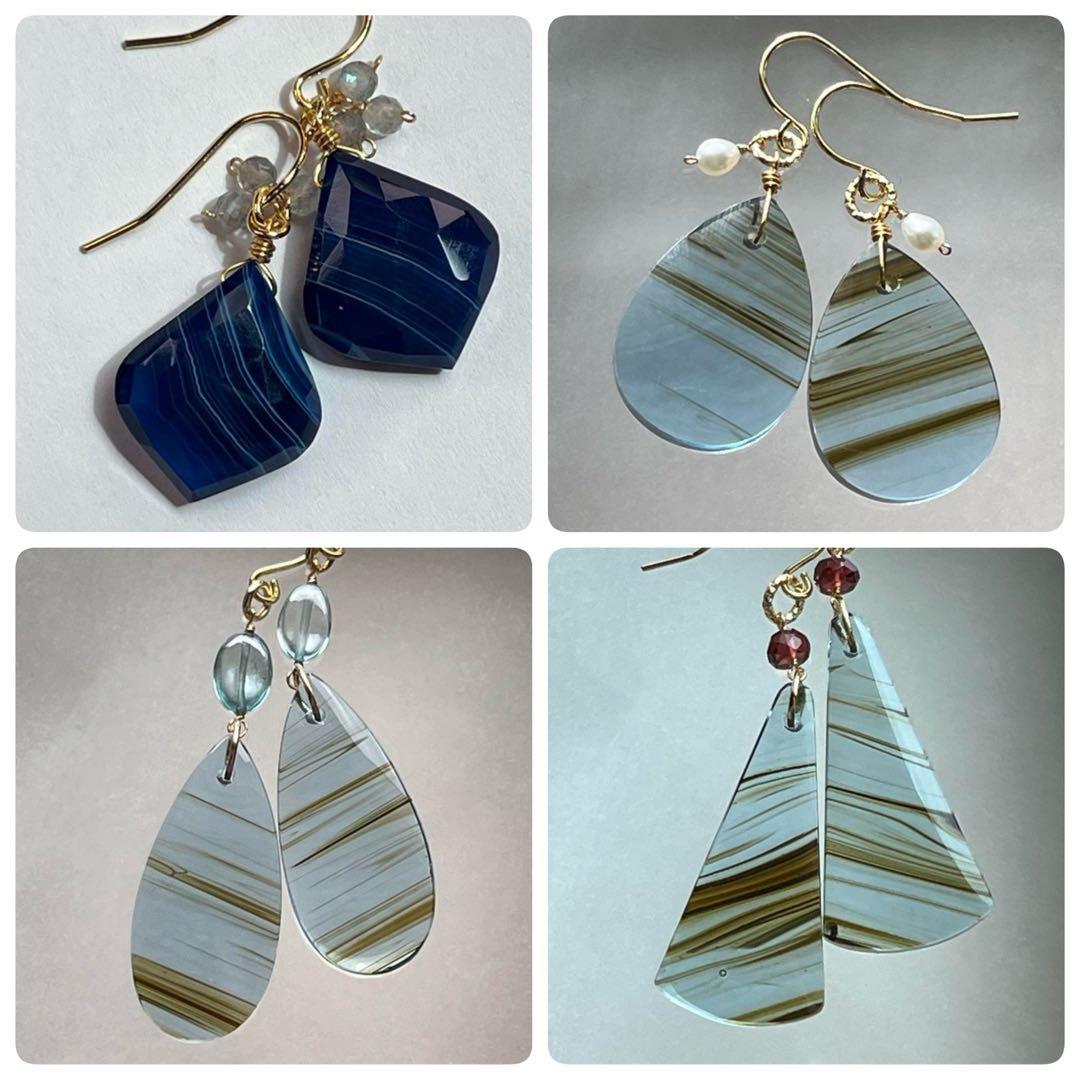 Kaya　14kgf ブルーカルセドニー リーフシェイプ ピアス