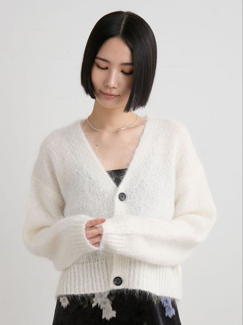 ※はるお※ミースロエ／ホリデーシャギーニットカーデ【WHT】新品・タグ付き