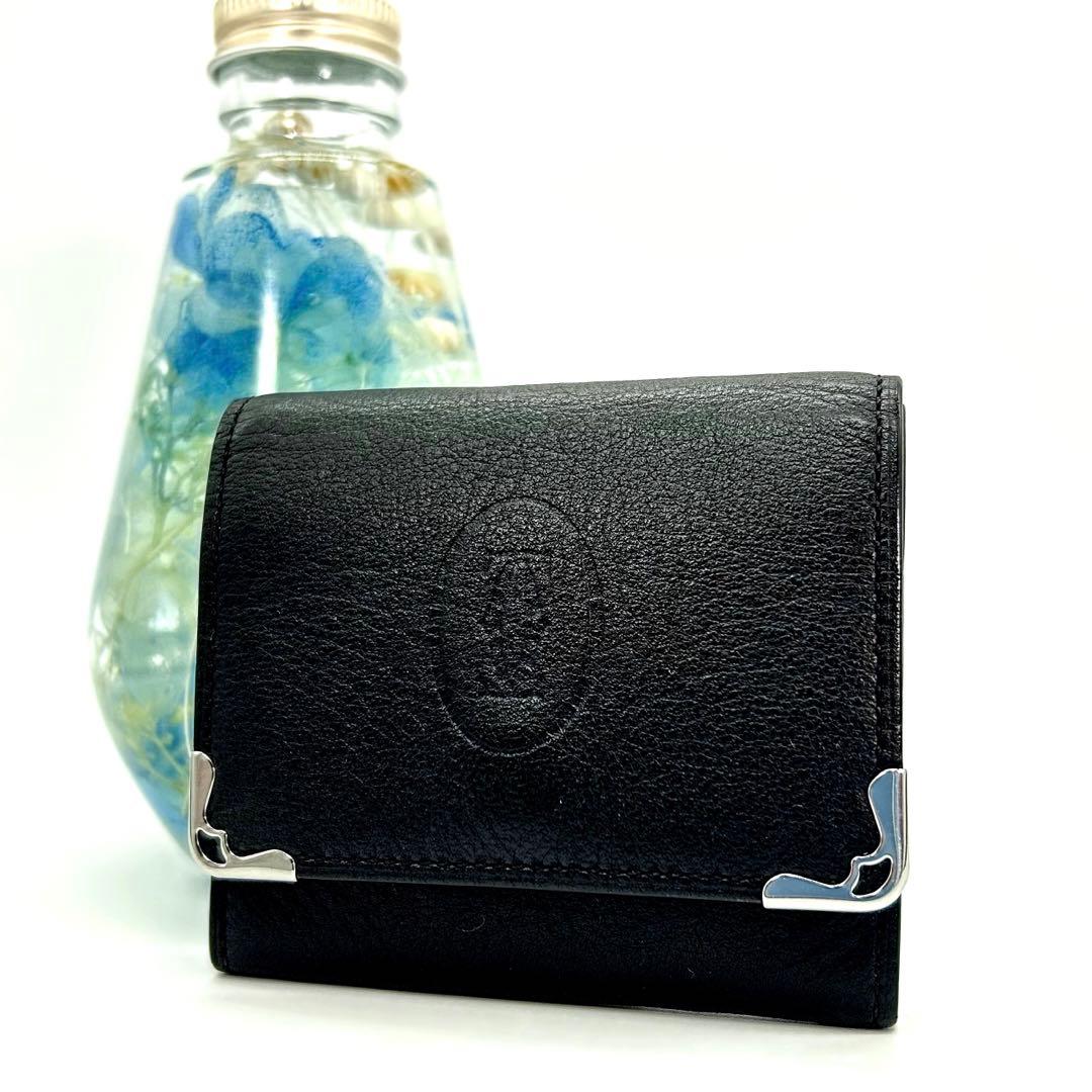 カルティエ　ケース　ブラック　マストライン　レザー　ロゴ型押し