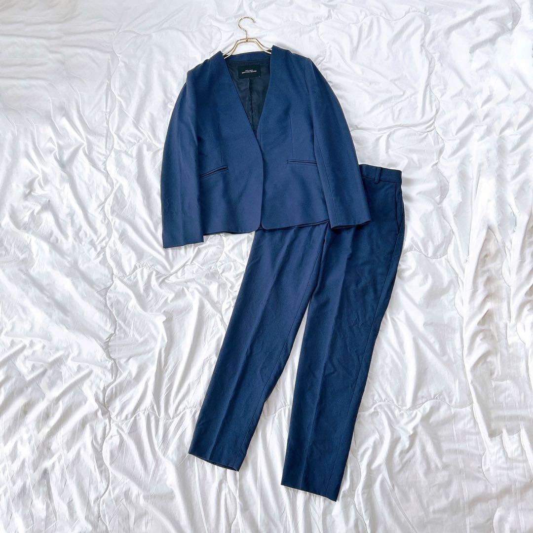 ユナイテッドアローズ　ノーカラージャケット　パンツ　セットアップ　ネイビー　M