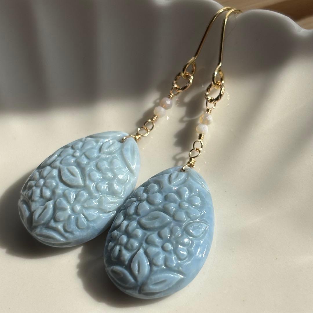 【専用です】14kgfブルーオパール✴︎フラワーガーデンカービングP260他