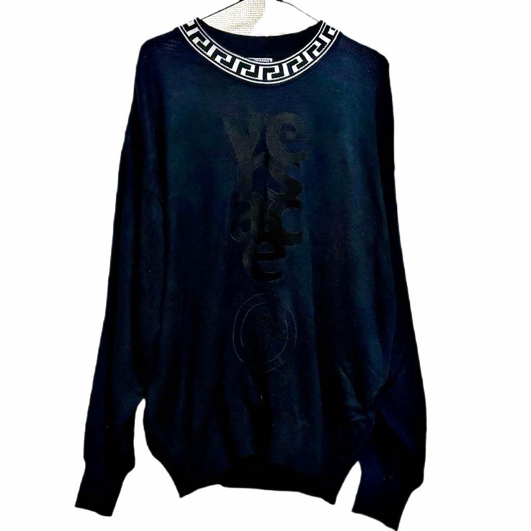 ズ*ー様 Versace 黒 ニットセーター ロゴ入りメドゥーサー刺繍 イタリア