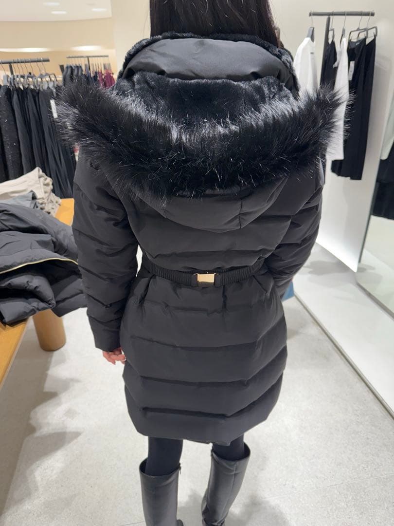 ZARA ベルト付き ダウン ジャケット ロング Sサイズ　ブラック