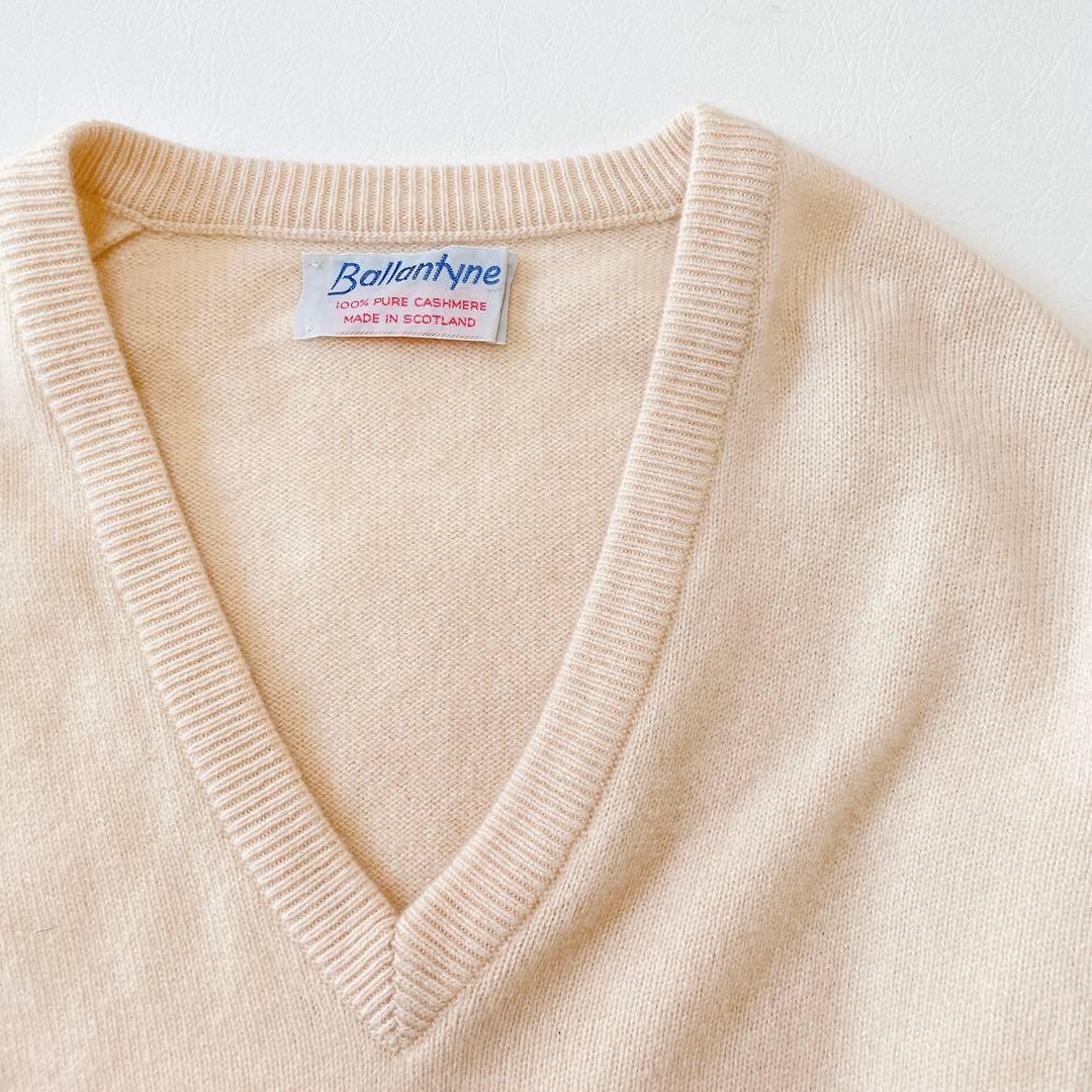 美品 希少 80's カシミヤ100% アイボリー VネックBallantyne