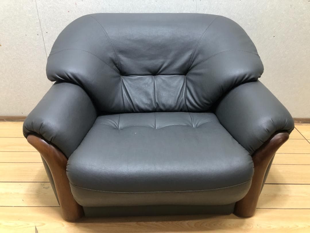 送料無料 ソファ 一人掛け レザー 本革風 木製フレーム モダン 75032-
