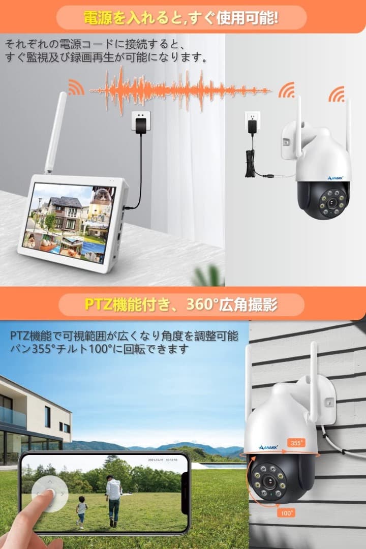 500万画素対応・360°全方位監視・夜間カラー撮影 防犯カメラ　1TB モニタ