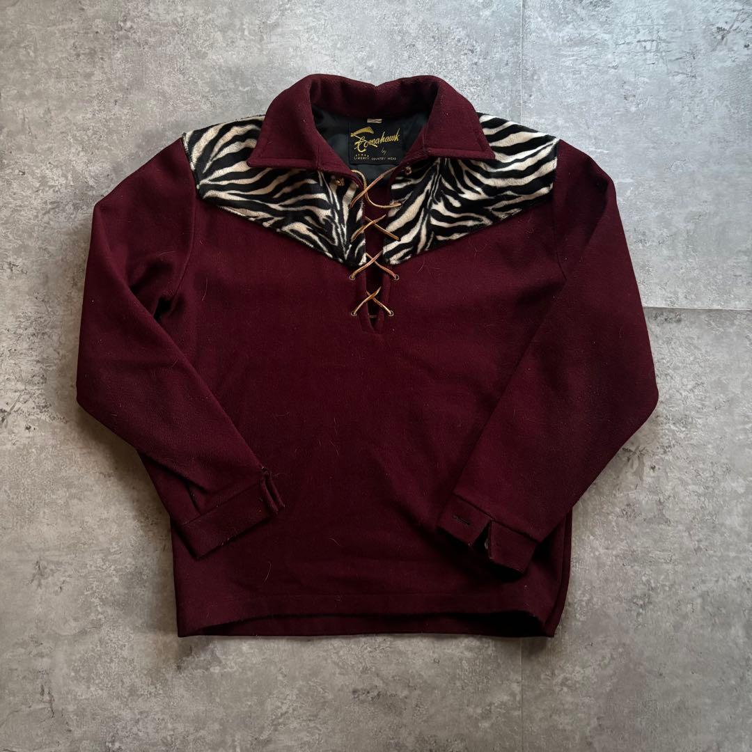 古着　60s 70s プルオーバー　レースアップ　シャツ　ゼブラ柄　アニマル柄