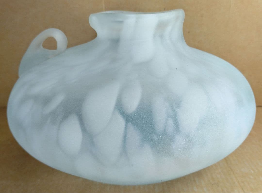 【本物保証】藤田喬平 手吹 花瓶(水色系,手付) 共箱 栞2 極美品 高島屋