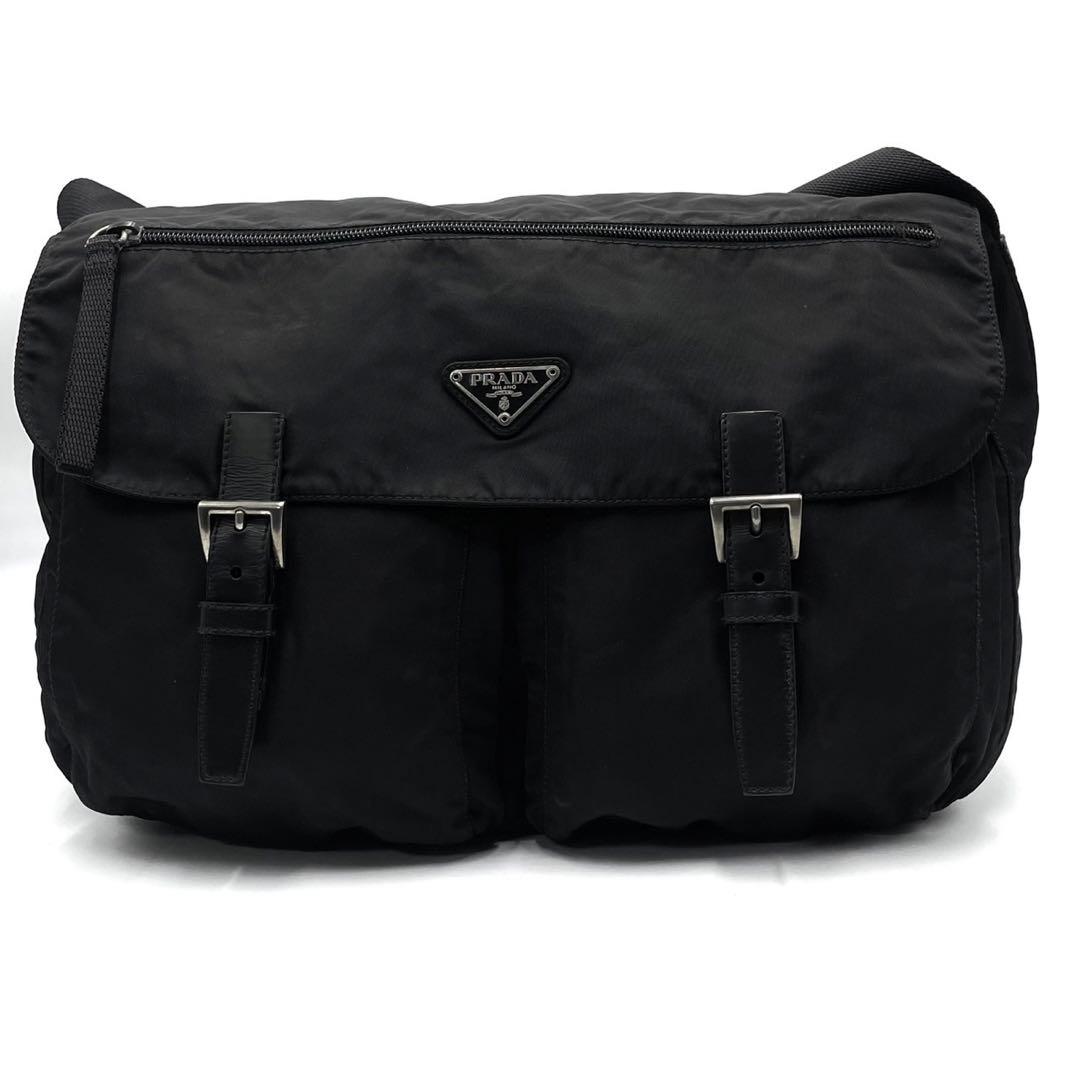 【美品】プラダ 三角ロゴ メッセンジャーバッグ 白タグ ショルダー ブラック