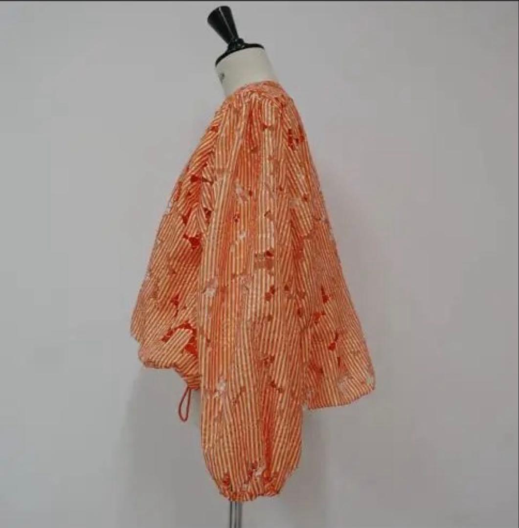 LINKABLE リンカブル　ストライプレースブラウス（オレンジ）