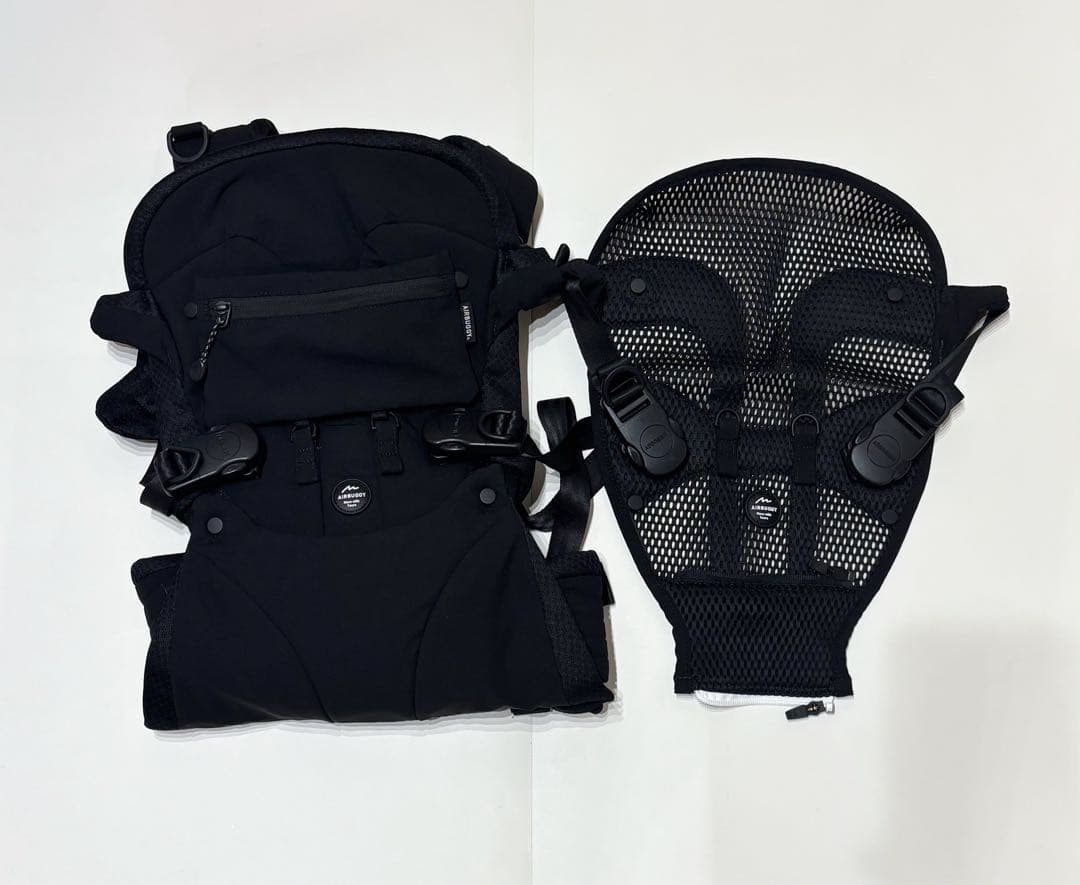 美品 セット売りAIRBUGGY エアバギーブラック 抱っこひも メッシュ素材