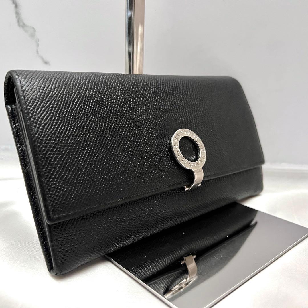 ◇極美品◇ブルガリ　ビーゼロワン　フラップ型長財布　ブラックレザー×シルバー金具