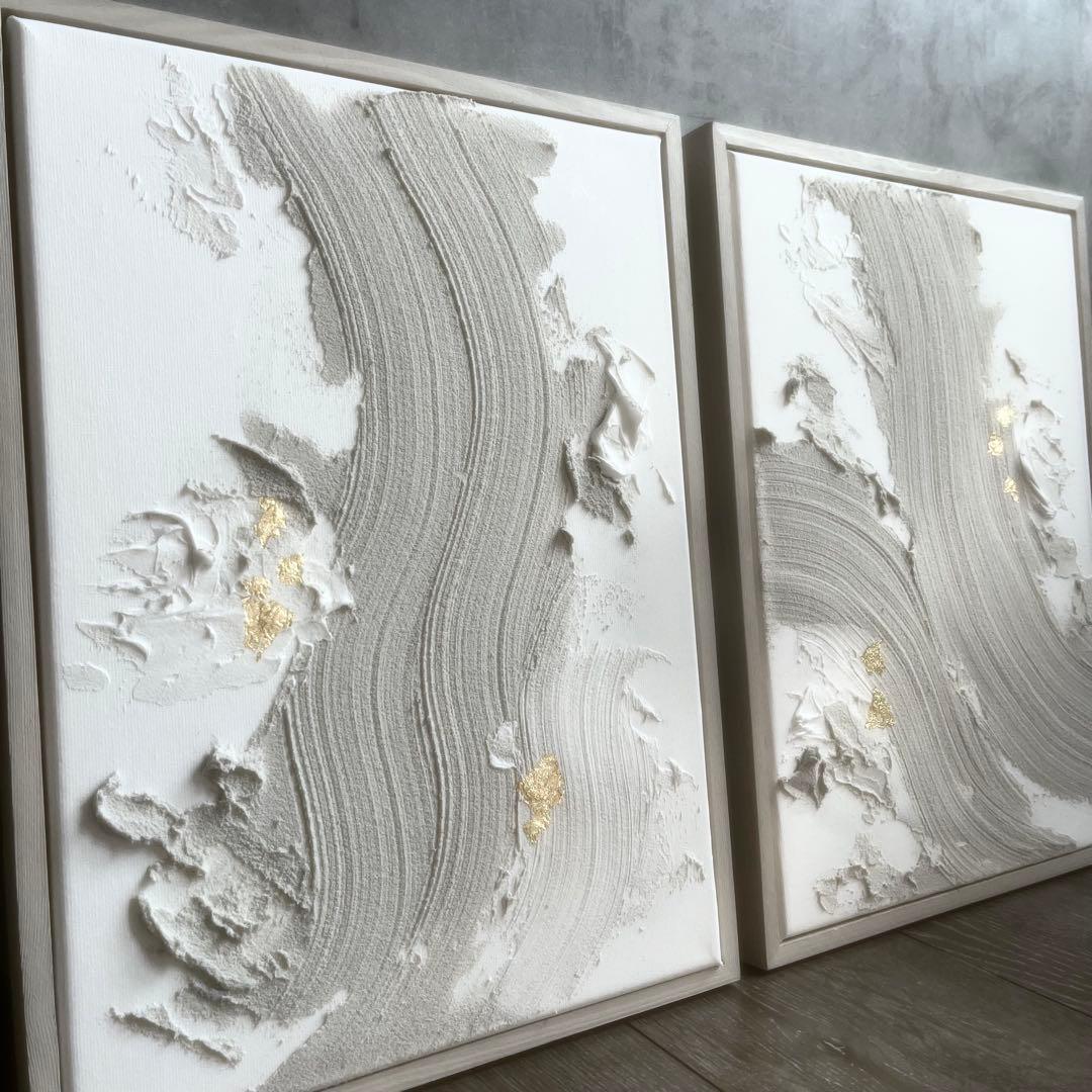 現代アート　2枚セット　フレーム付き　インテリア　モダン　アートパネル　抽象画