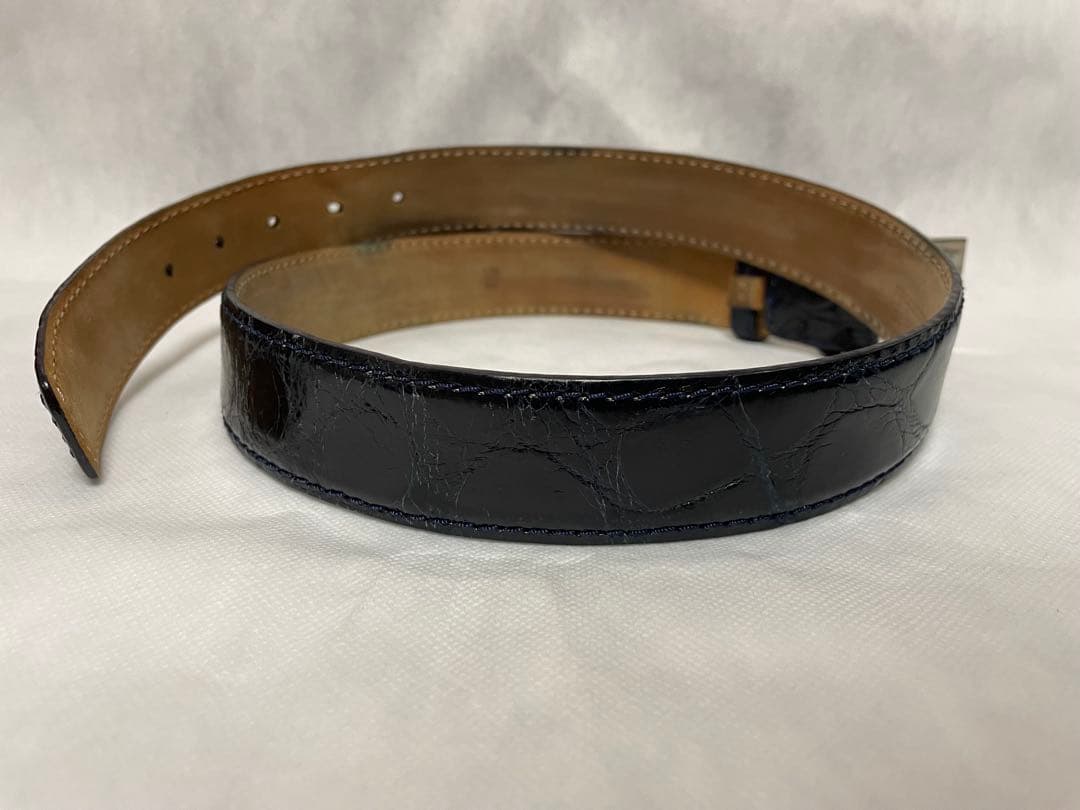 ① VACCARI　ヴァッカーリ　クロコダイル　クロコ　ベルト　ネイビー