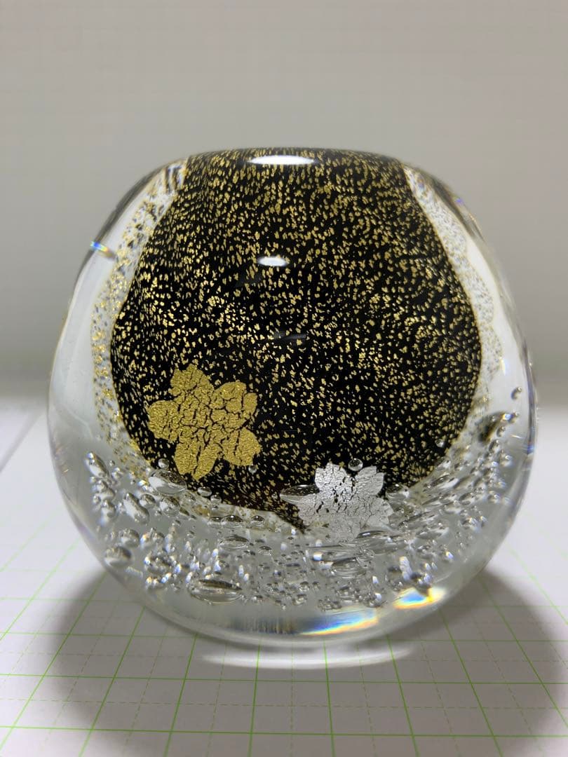 美品　黒木国昭　花器　桜流し　桜雨　金彩銀彩　クリスタル　花瓶　置物