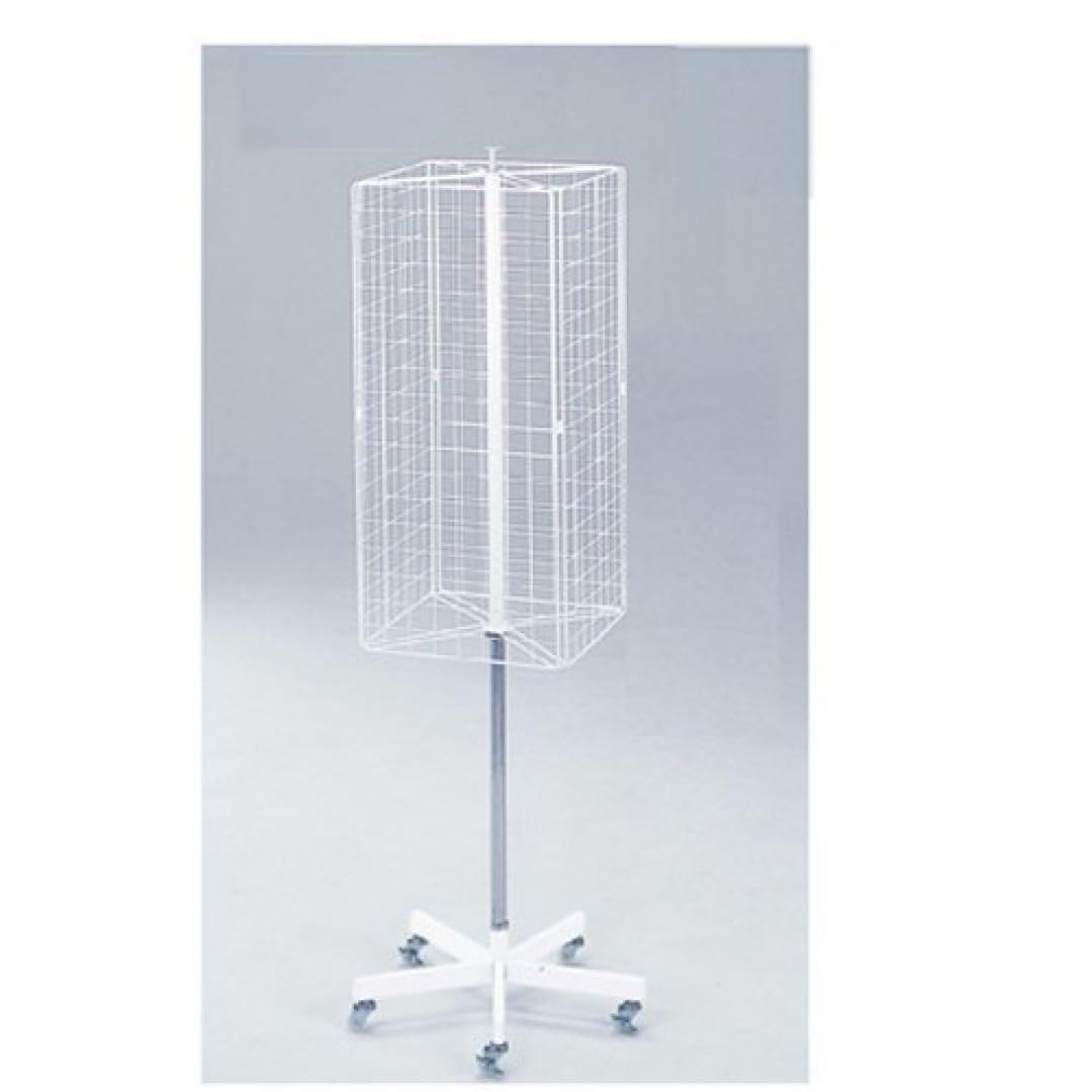 店研創意（ストア・エキスプレス） ４面回転ネット什器　白　回転ネット什器