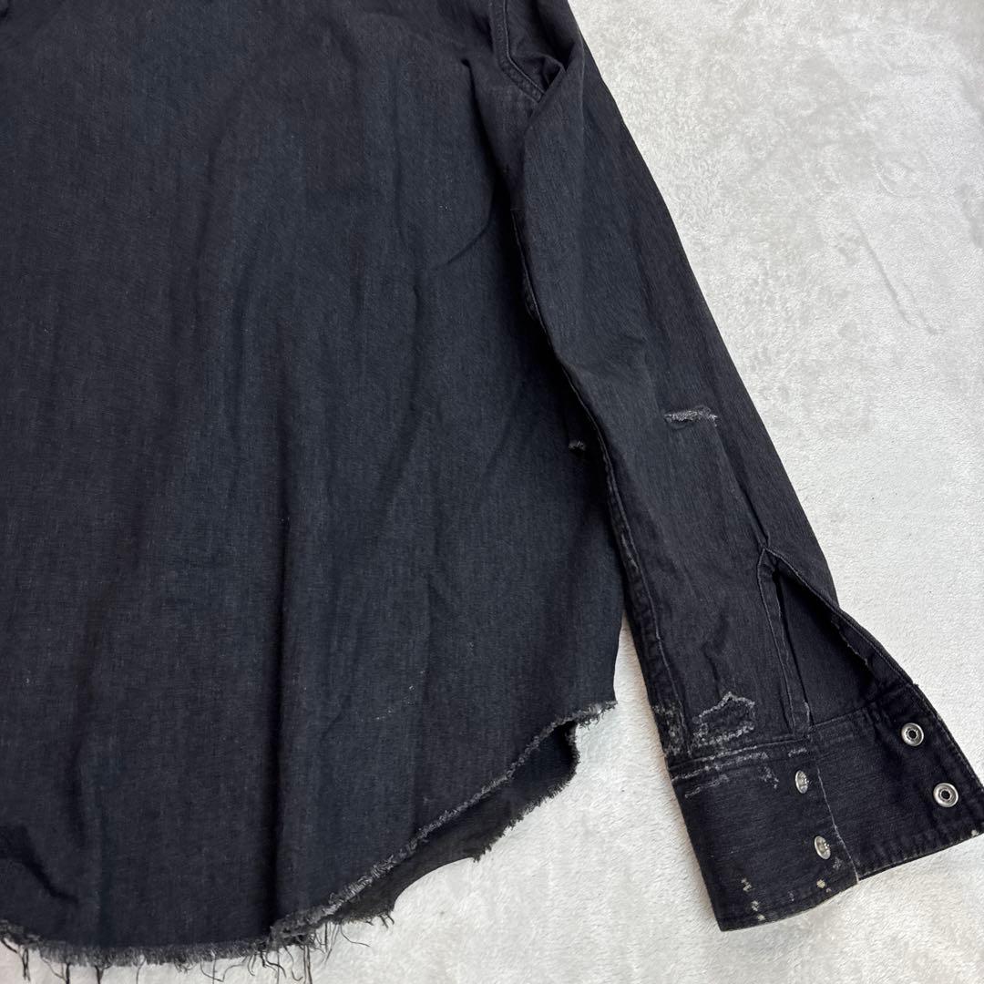 サンローラン エディ期 SAINT LAURENT クラッシュデニムシャツ 黒