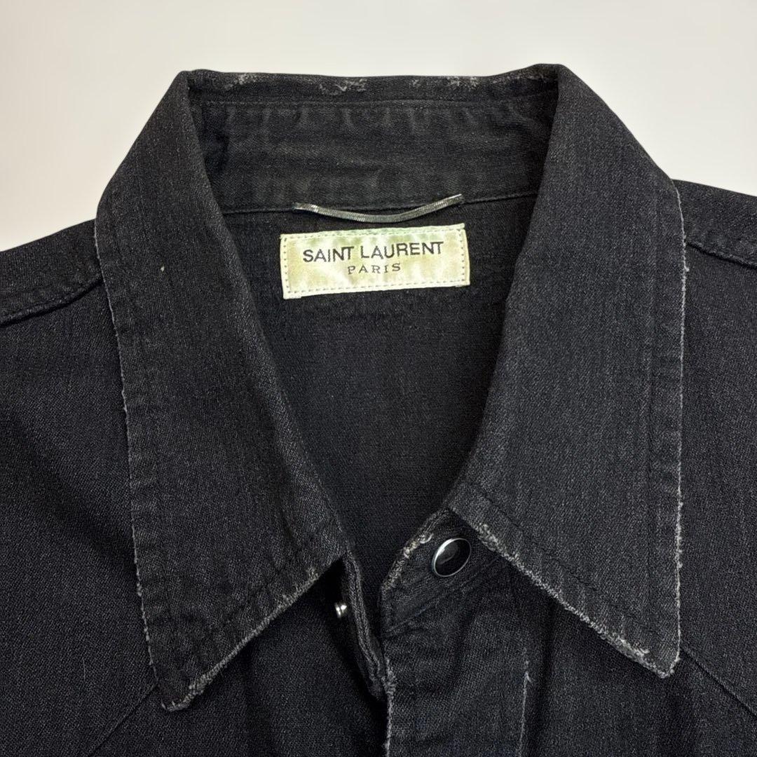 サンローラン エディ期 SAINT LAURENT クラッシュデニムシャツ 黒