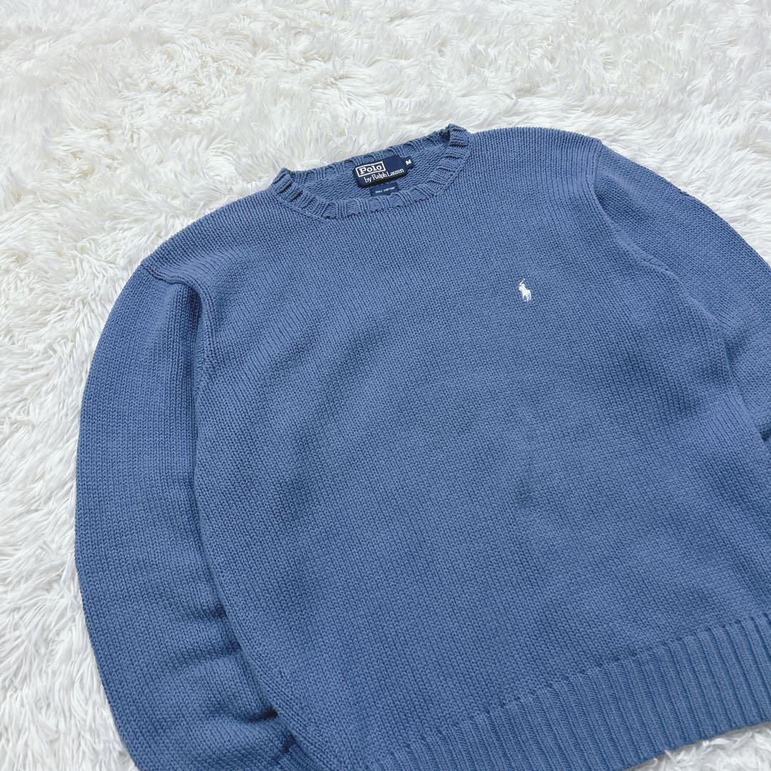 90s ポロバイラルフローレン　日本製　コットンセーター　ラピスブルー　M