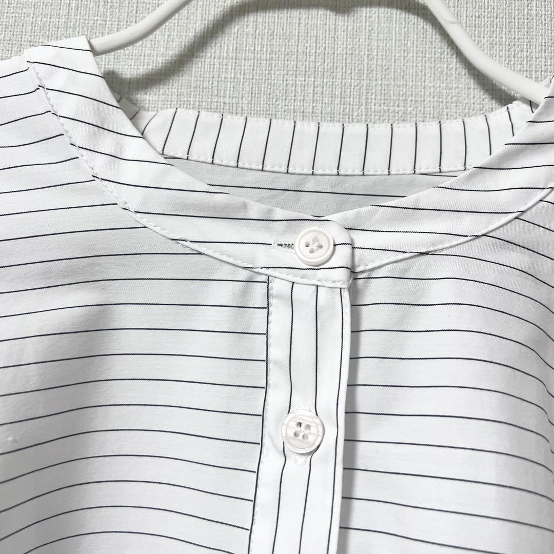 ビアズリー　フレアクロップドシャツ　ホワイト　ストライプ　白　BEARDSLEY