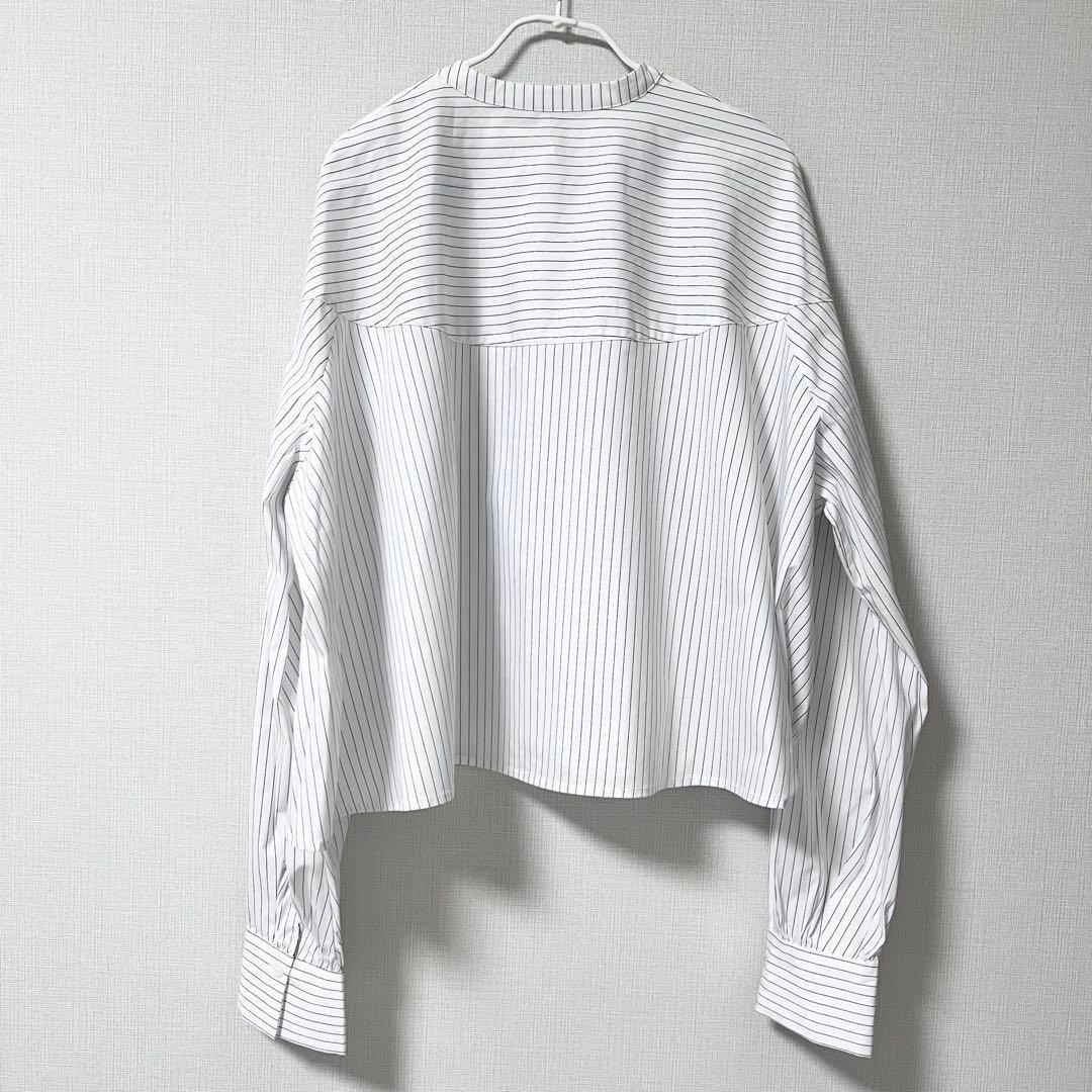 ビアズリー　フレアクロップドシャツ　ホワイト　ストライプ　白　BEARDSLEY