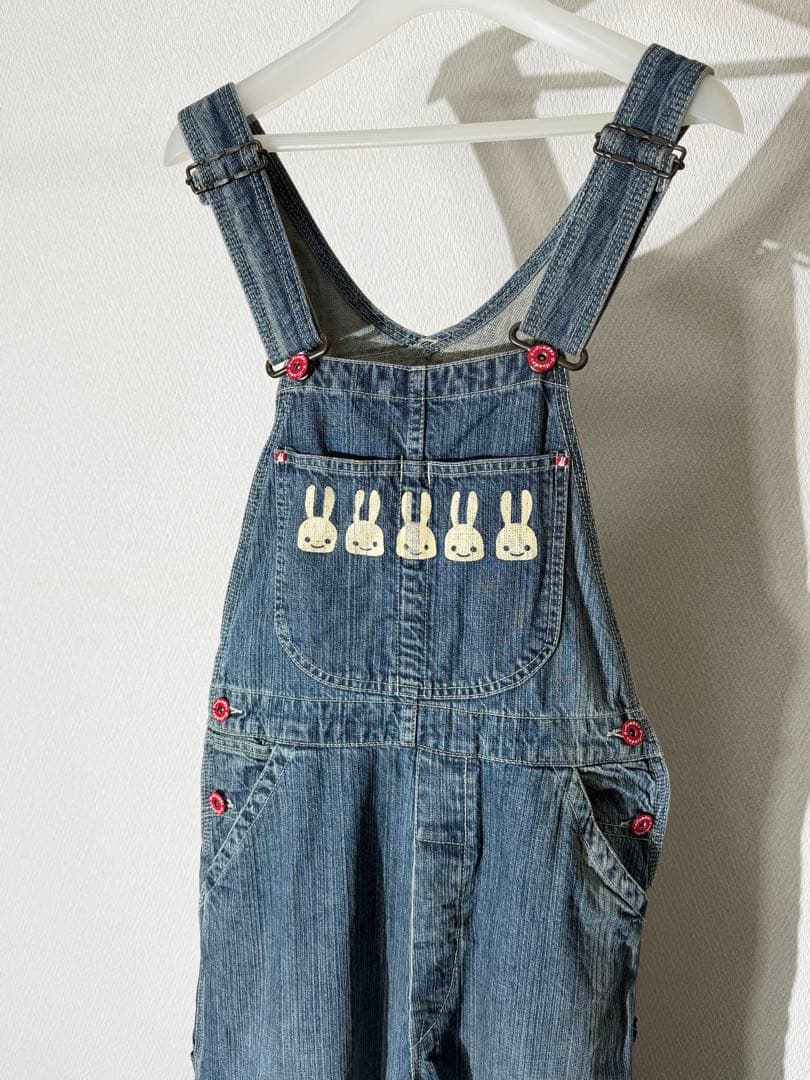 CUNE キューン うさぎプリント デニムオーバーオール サロペット S