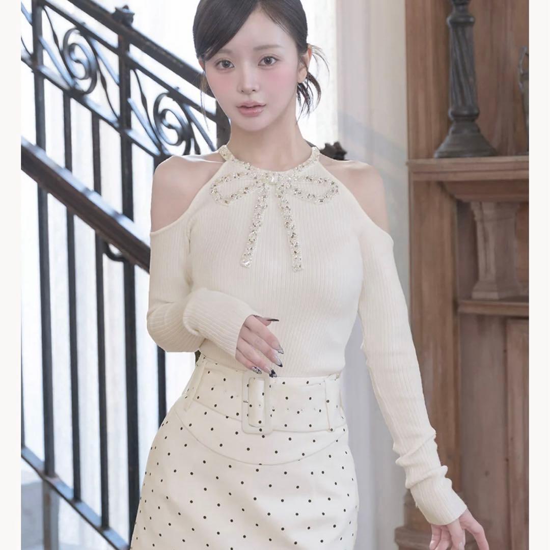 【新品タグ付き】Darich リボンビジューアメスリニットトップス