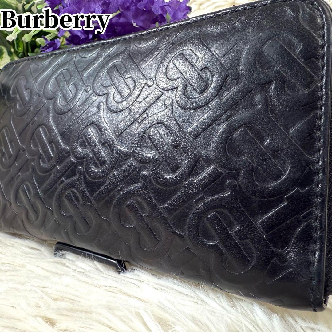バーバリー Burberry ラウンドファスナー長財布 TBモノグラム エンボス