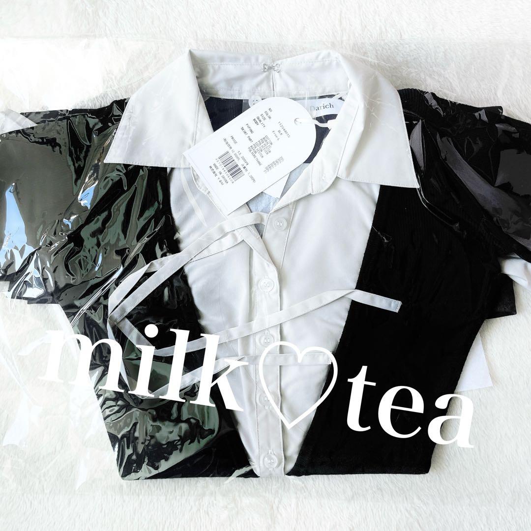 新品タグ付 ダーリッチ シャツドッキングプリーツミニワンピース ブラック フリー