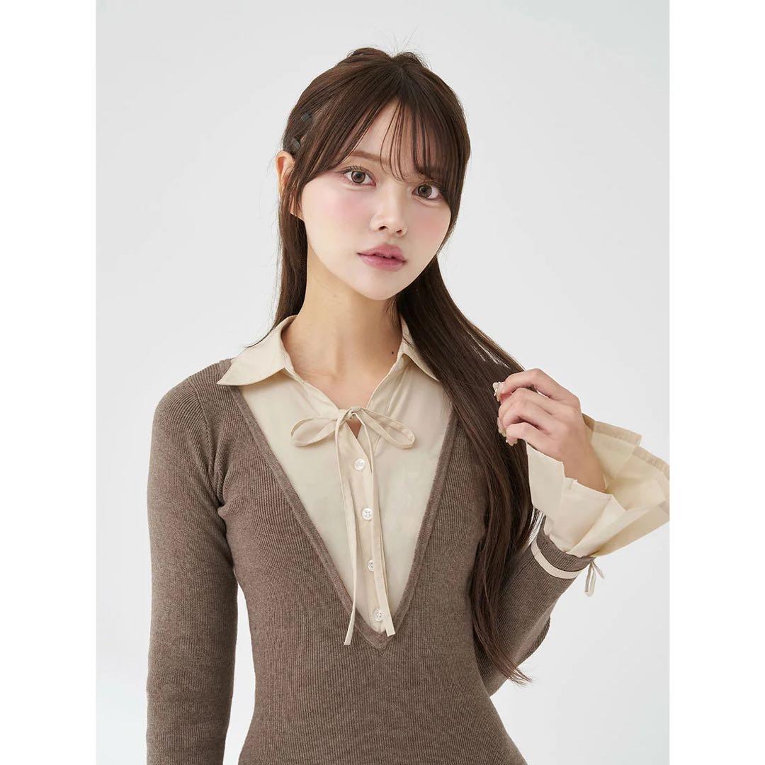 新品タグ付 ダーリッチ シャツドッキングプリーツミニワンピース ブラック フリー