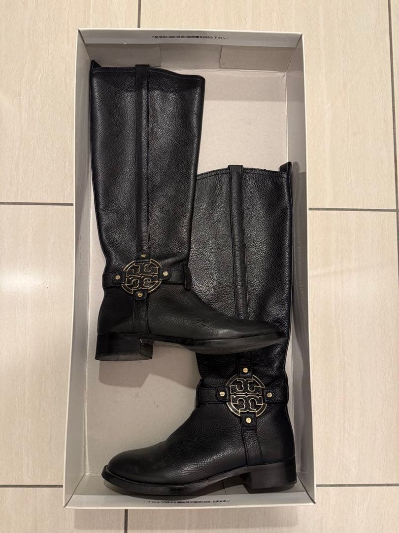 トリーバーチ　ブラックレザー ジッパーロングブーツ