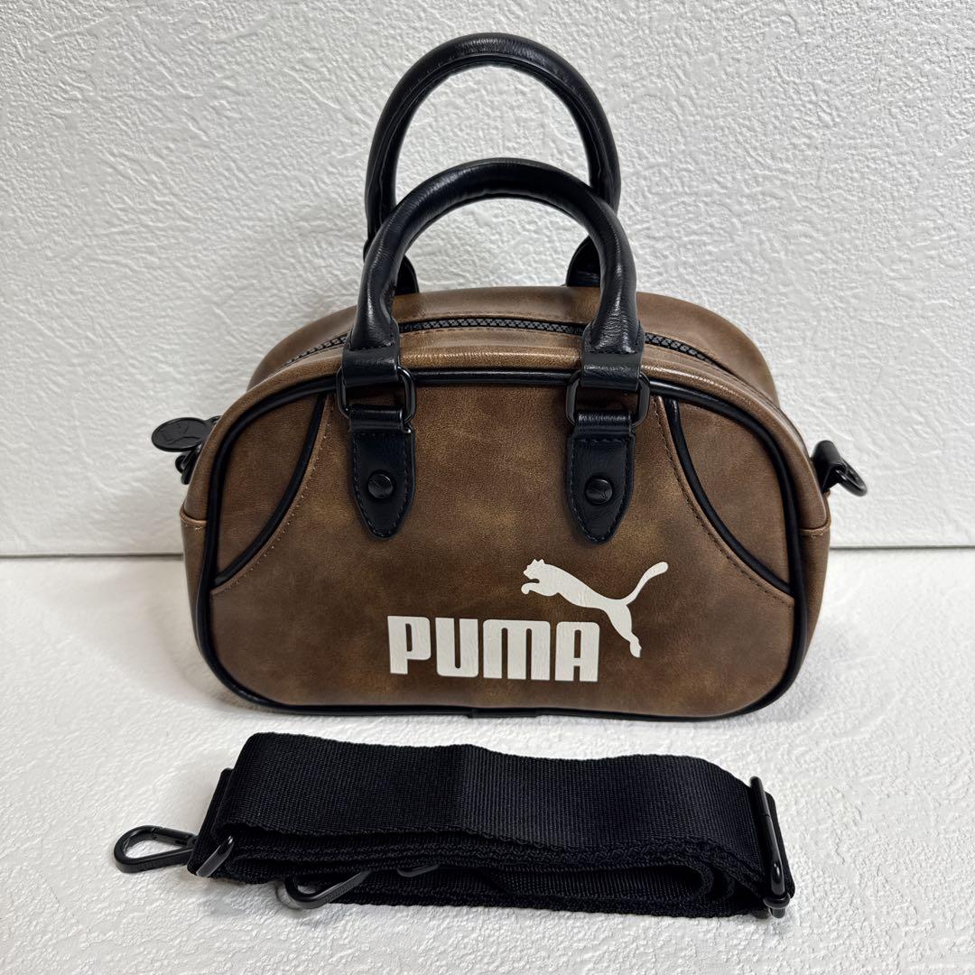 【極美品】プーマ　アーカイブ ミニ グリップ バッグ　ボストン　ブラウン