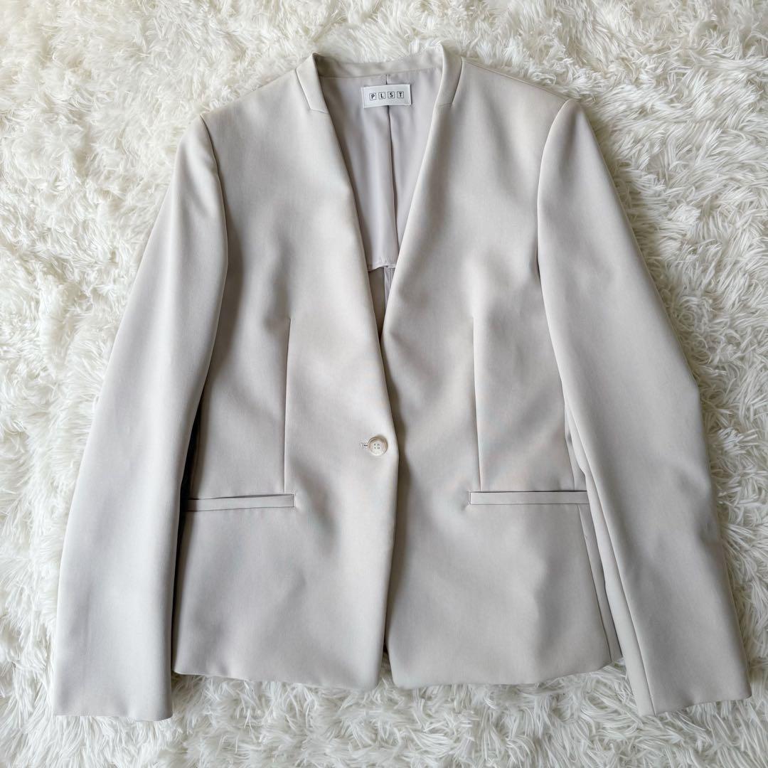 【美品】PLST プラステ セットアップスーツ ノーカラー 洗濯可