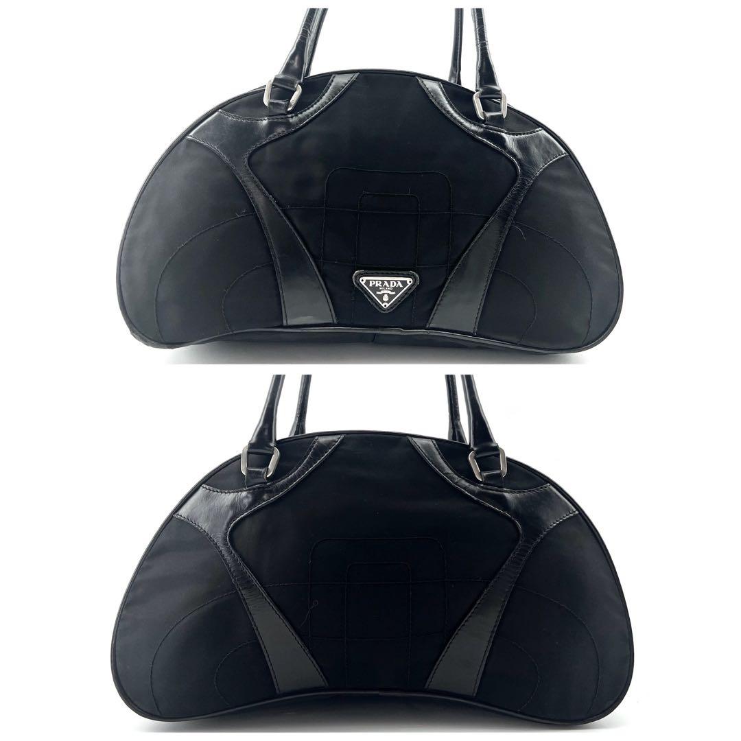 PRADA　トートバック　本革　ナイロン　黒　三角ロゴ　ボーリング　ドーム型