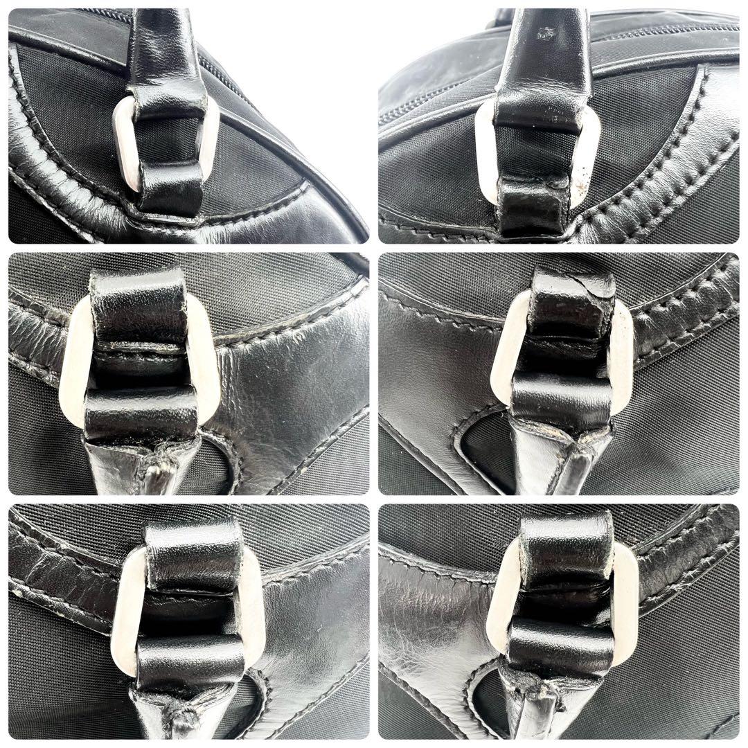 PRADA　トートバック　本革　ナイロン　黒　三角ロゴ　ボーリング　ドーム型
