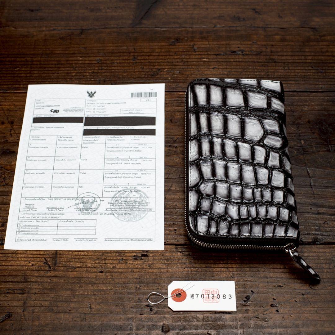 実物撮影 一枚革 クロコダイル ホワイト 白 メンズ 長財布 ラウンドファスナー