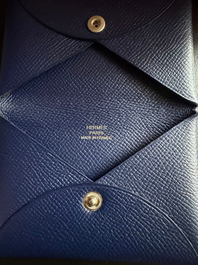 HERMESエルメス カルヴィ名刺入れブルーインディゴ ネイビー