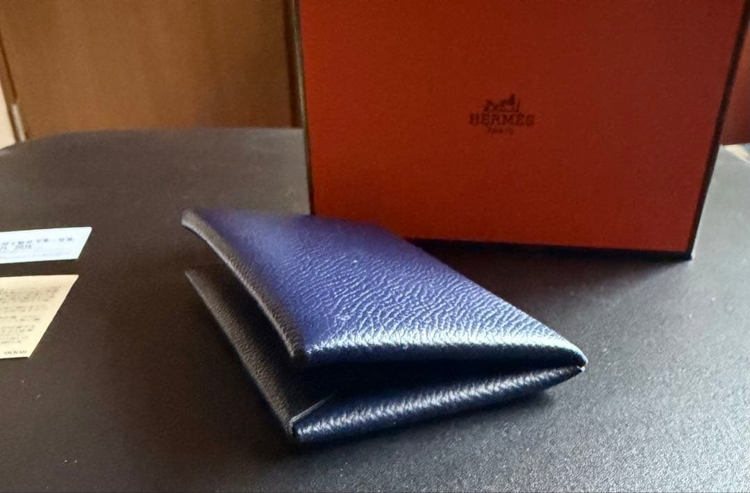 HERMESエルメス カルヴィ名刺入れブルーインディゴ ネイビー