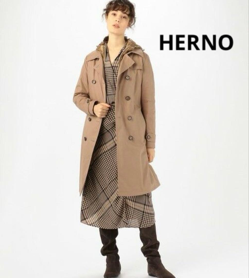 極美品 HERNO ヘルノ ダウンコンビトレンチコート ベルト ベージュ系 ML