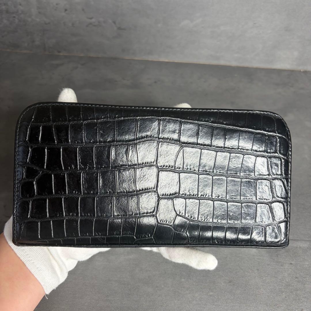 【希少】サンローラン ラウンドファスナー 長財布 クロコダイル型押し メンズ