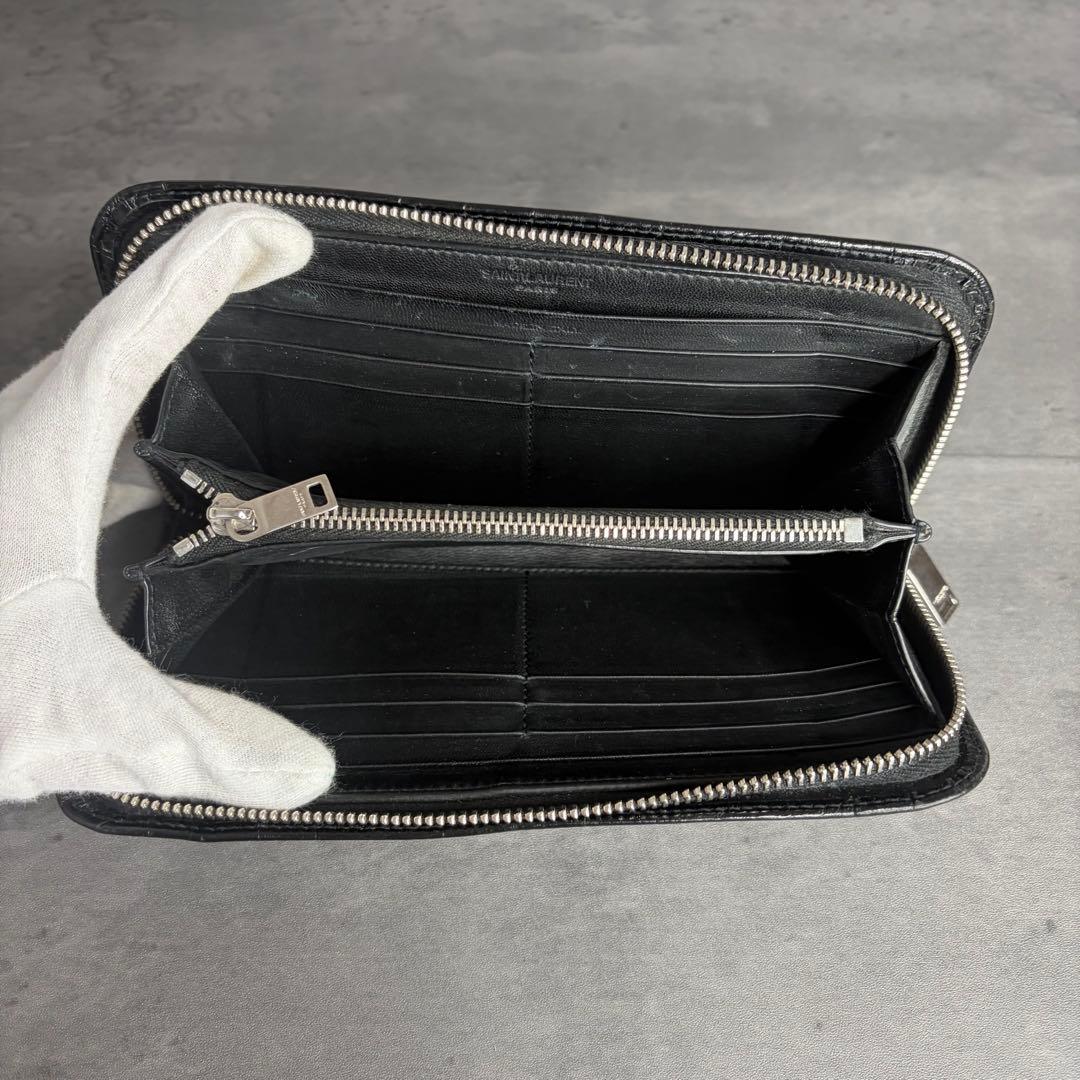 【希少】サンローラン ラウンドファスナー 長財布 クロコダイル型押し メンズ