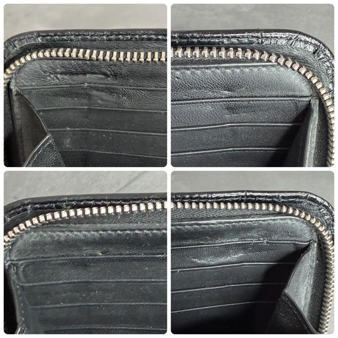 【希少】サンローラン ラウンドファスナー 長財布 クロコダイル型押し メンズ