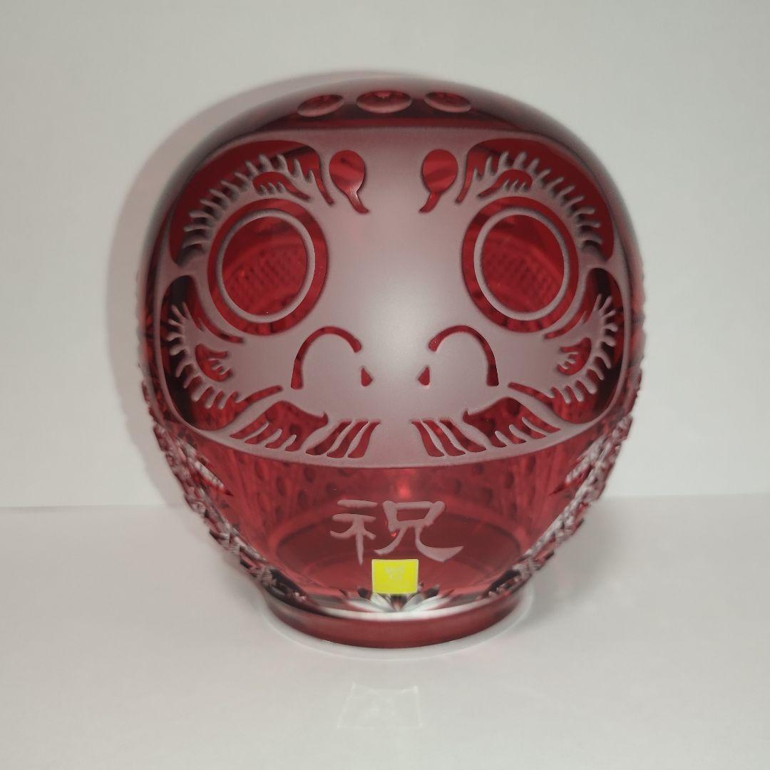 【希少美品】カガミクリスタル 祝だるま(大)　金赤 江戸切子 達磨 ダルマ