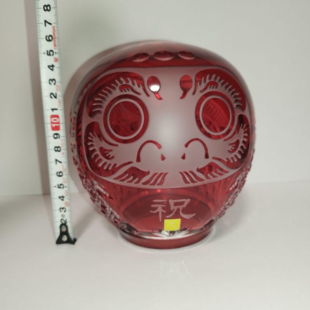【希少美品】カガミクリスタル 祝だるま(大)　金赤 江戸切子 達磨 ダルマ