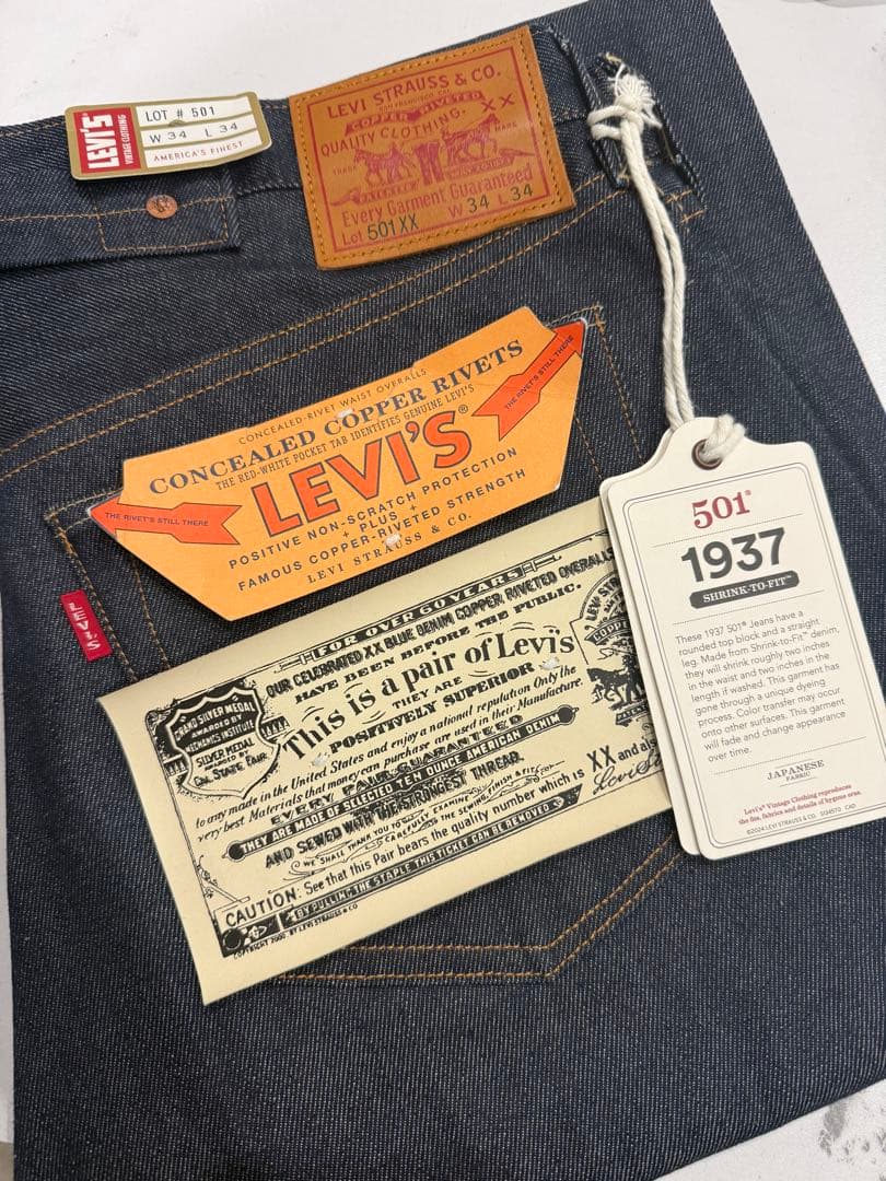 美品 Levi's 501XX 1937 W34 LVC 37501-0018